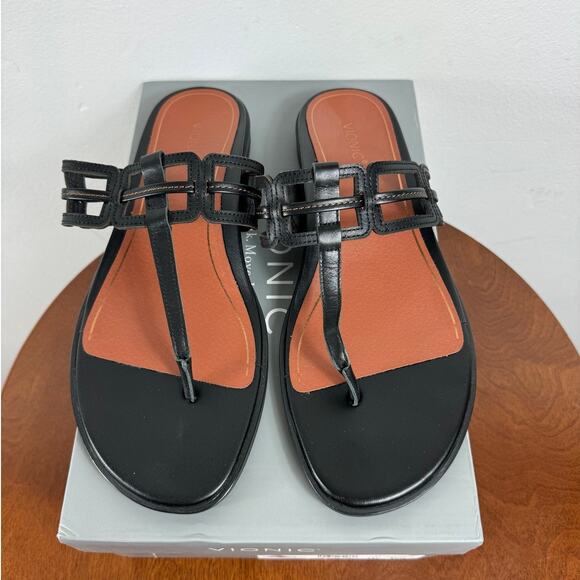 New Vionic Alvana Flip Flop in Black Leather Women's Size 10W - Picture 1 of 8